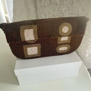 Elegant Brown Beaded Clutch